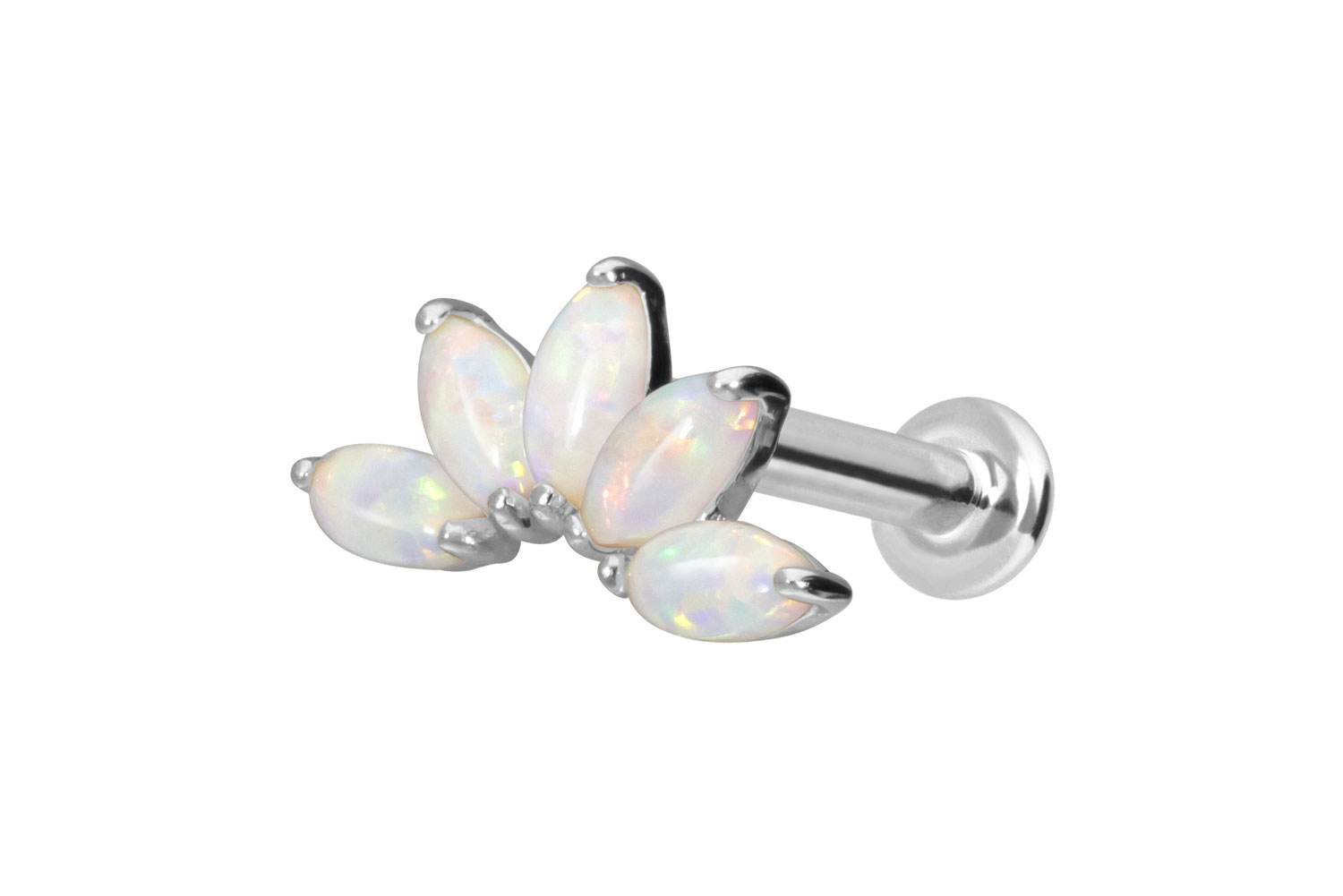 14 Karat Gold Labret Piercing mit Push Fit LOTUSBLÜTE + SYNTHETISCHE OPALE